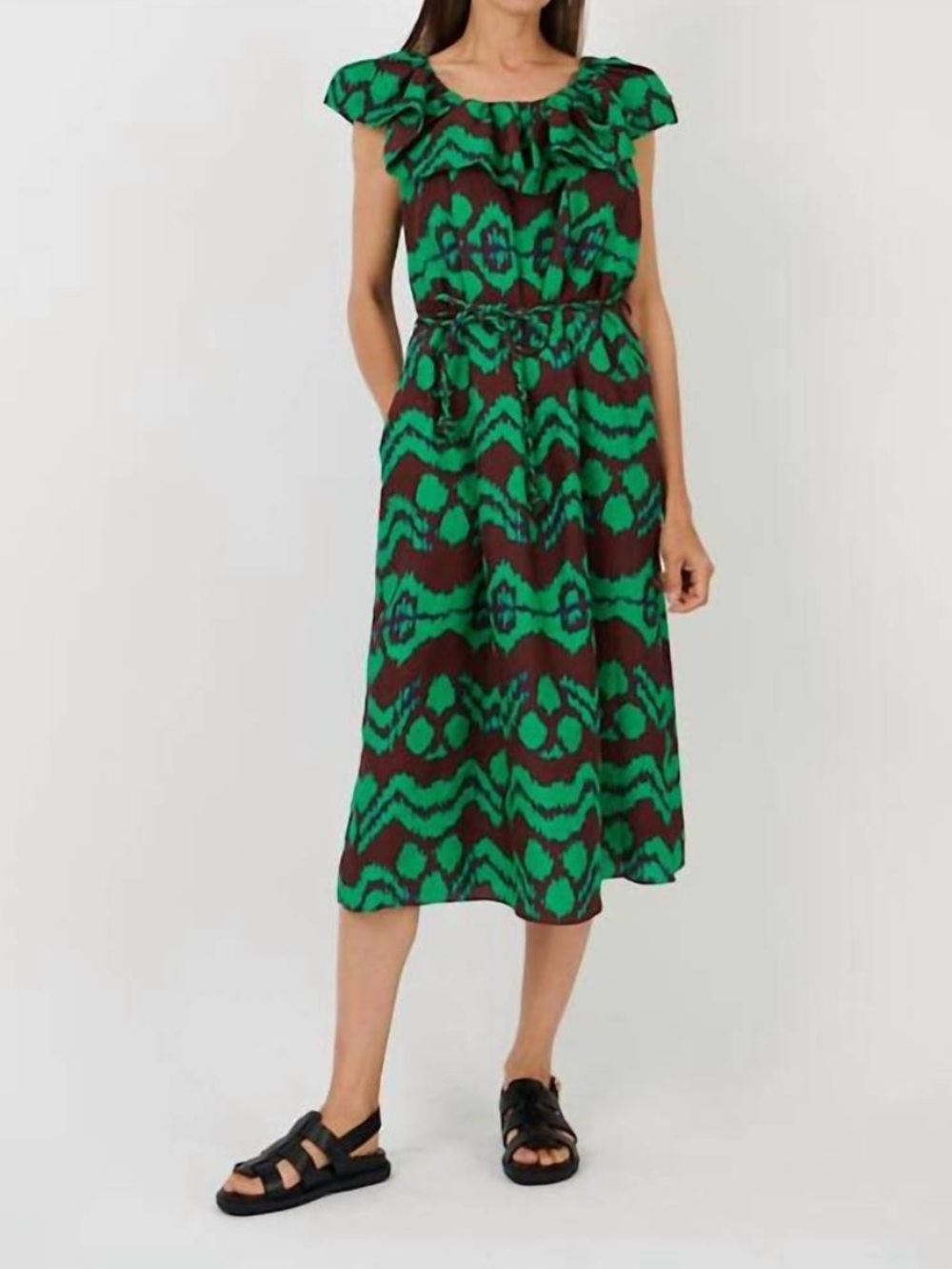 ULLA JOHNSON Anora Midi Dress Malachite Green Size 4 Fall Wedding Guest 100 Silk